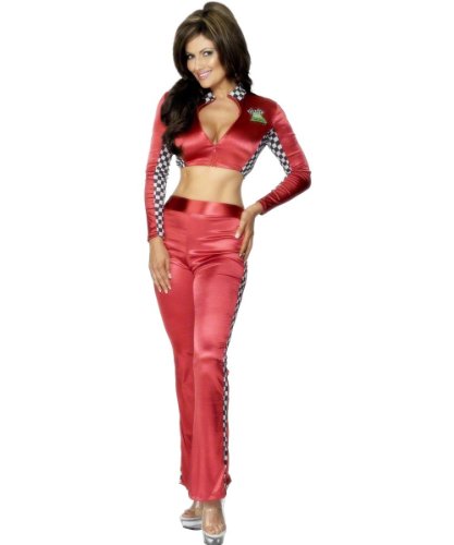 Smiffys Fever Racing Girl Costume Top and Trousers, Red, UK Dress 16-18