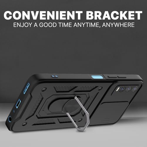 Image of Outlouders Back Cover for Vivo Y12s / Y20 / Y20i / Y20G | D10 Tough Armor 360 Protection Case with Sliding Camera Shield & Ring Holder Stand Bumper Case (Black)