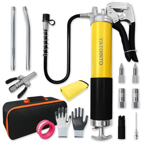 YATOINTO 15 Pcs Versatile Grease Gun Kit,7000 PSI Leak-Proof Spray Grease Gun with 14oz Capacity,18