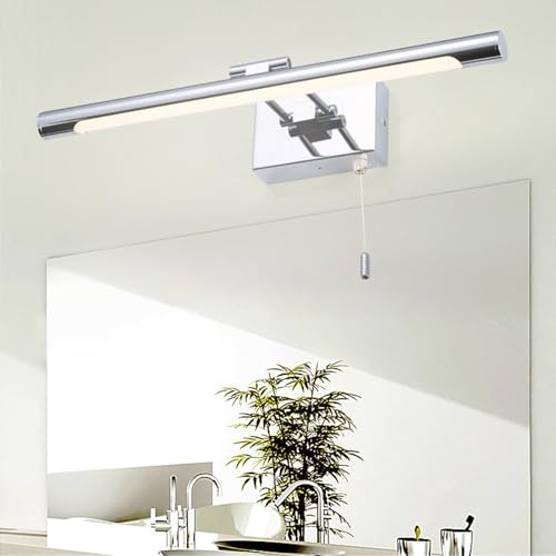 Lámpara de espejo para baño con interruptor de tirador y aplique LED plateado giratorio de 35cm