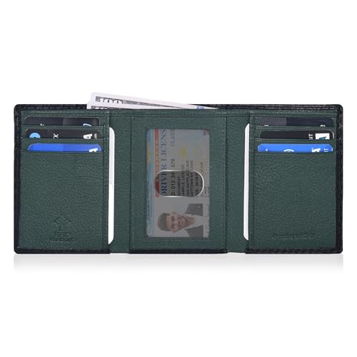 Image of Tri fold Leather Wallet for Men with RFID | Slim Wallets for Men with 1 ID and 6 Credit card slots | Front Pocket Minimalist