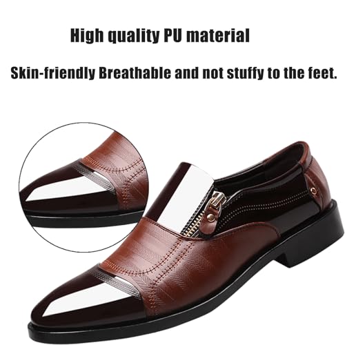 Men's Patent Leather Slip-on Dress Shoes,Fashion Pointed Toe Zipper Business Tuxedo Shoes,Classic Formal Oxford Loafers3