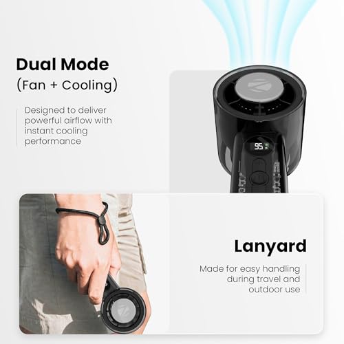 Image of Zebronics Heat Buster 250 Portable Hand Fan, 9000 RPM Speed, Upto 6 Hours Backup, 100 Speed Modes, 3000mAh Battery, LED Display, Battery Indicator, Type-C Charging, Lightweight Design (Black)