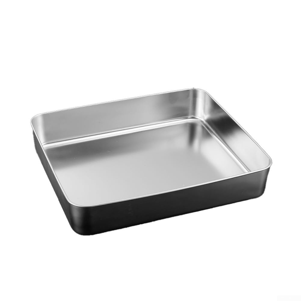 Teglia rettangolare in acciaio inox, set da 2 pezzi, 33 x 29 x 6 cm, lavabile in lavastoviglie, per torte, lasagne, tiramisù