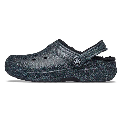 Crocs unisex adult Men's and Women's Classic Lined | Fuzzy Slippers Clog, Starry Skies Glitter, 8 Women 6 Men US