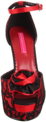 Pleaser Women's Bella-17/RSA-BLO Open-Toe Pump,Red Satin/Black Lace,6 M US | Image 1