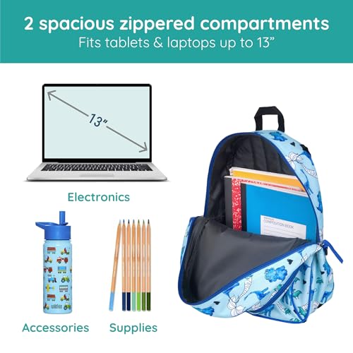 Image of Wildkin JumpOff Jo 15-inch Kids Backpack - Durable, Adjustable, Ideal for School - Blue Dino
