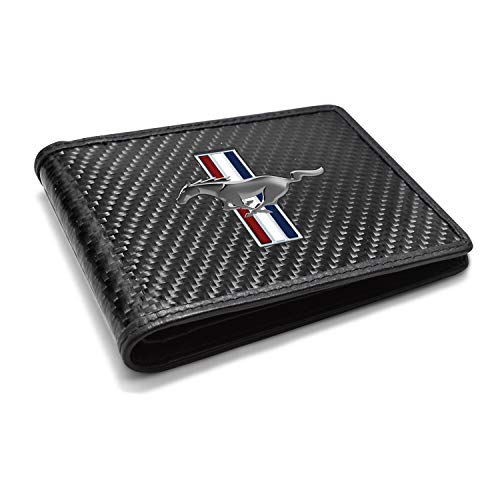 for - Ford Mustang Tri-Bar Logo Black Real Carbon Fiber Leather RFID Blocking Bi-fold Wallet2