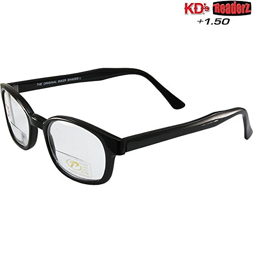 Pacific Coast The Original KD's Biker Shades By PCSUN Black Frames +1.50 Magnification Clear Lenses, Small3