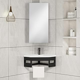 CLIPOP Modern Corner Mirror Cabinet Wall Mounted Bathroom Storage Cabinet with Mirror and Storage Shelves Wooden Toilet Mirror Cabinet for Bedroom, Living Room,Bathroom