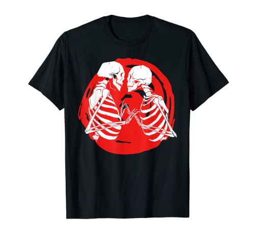 Besos Esqueleto Amantes Día de San Valentín Gótico Mujeres Pijama Camiseta