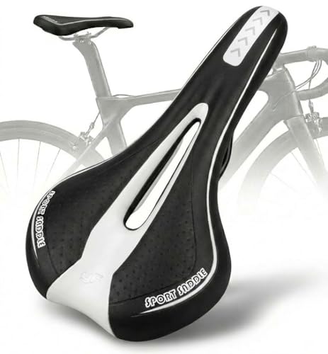 Image of JERN Ergonomic Bicycle Saddle, Memory Foam Comfort Bike Seat with Airflow Vent, Shock Absorption, Anti-Slip Design for MTB, Road, Cycle (White)