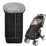 Fußsack Kinderwagen，Wasserdicht Fußsack Buggy Mit Reißverschluss Und Kapuze, Fusssack Kinderwagen Baby Winter Anti-Rutsch-Pad Auf Der Rückseite Futter Aus Korallenfleece Für Alle Kinderwagen, Schwarz