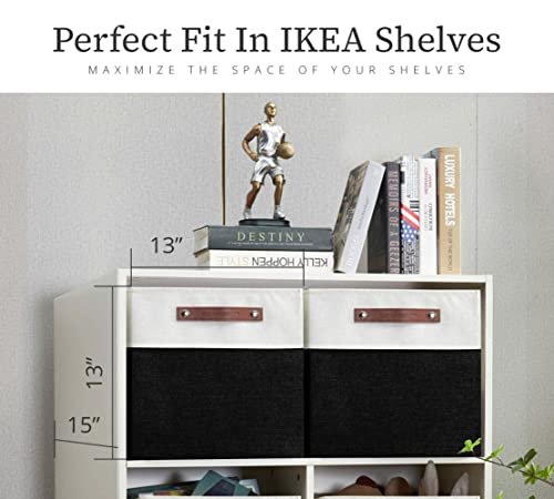 Image of DECOMOMO Cubby Storage Bins | 13x15x13inch Fabric Storage Cubes for Kallax Shelves Cloth Nursery Decorative with Handles (Black and White, 13x15x13 inch- 3P)
