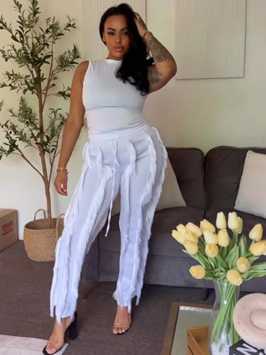 Image of EDITCOZY Women Sexy Two Piece Outfits Fringe Pants Set Tassel Club 2 Piece Sets Going Out Birthday Party Night