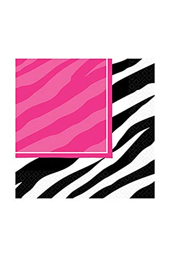 Pink and Zebra Print Luncheon Napkins Party Tableware Supply (16 Pack), Multi Color, 6.5