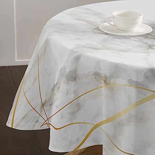 Mantel impermeable con estampado de mármol dorado 3D, poliéster, resistente a las manchas, lavable, decoración de mesa de comedor, cocina, jardín, picnic (blanco, 90 cm)