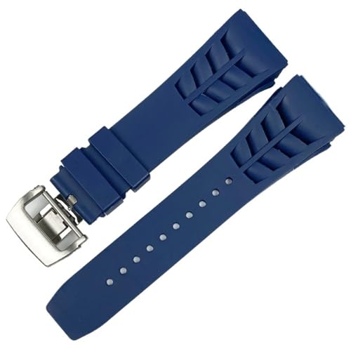Bracelet montre 25 mm en caoutchouc silicone bleu avec boucle pliable acier KLVN