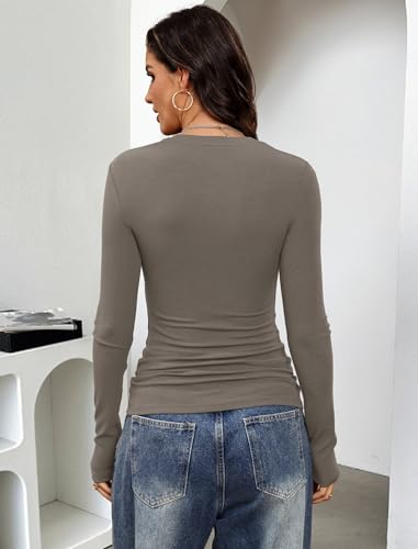 Image of Prettywear Long Sleeve Henley Shirts for Women Fall Basic Tee Tops