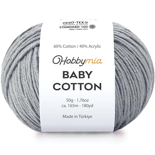 Image of Baby Cotton Blend Yarn - Soft Sport Weight Yarn for Crochet & Amigurumi - 50g /180yds - 60% Cotton 40% Acrylic - Ideal for Baby & Knitting Proj.(Gray, 1 Ball)