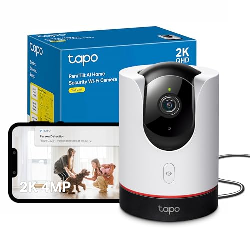 Tapo C225 2K 4MP QHD Indoor Camera, Pan/Tilt Security Camera, HDR Live View, 360°Panoramic View, CCTV Camera No Monthly Fee, AI Detection, Two-way Au