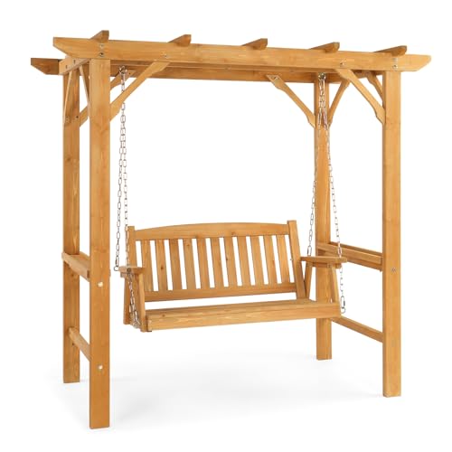 VINGLI 4 FT Heavy Duty Wooden Porch Swing with...