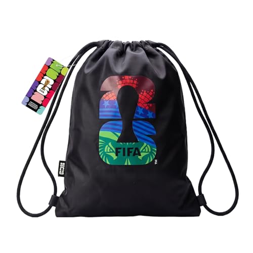 Image of FIFA World 2026 Cup Official Licensed Drawstring Backpack Bag, Sports Gym Sackpack for Adults Men Women Outdoor Travel Beach (Black+Colorful)