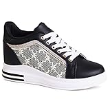  topschuhe24 2634 Damen Keilsneaker Keilabsatz Stiefeletten, Farbe:Schwarz, Größe:39 EU