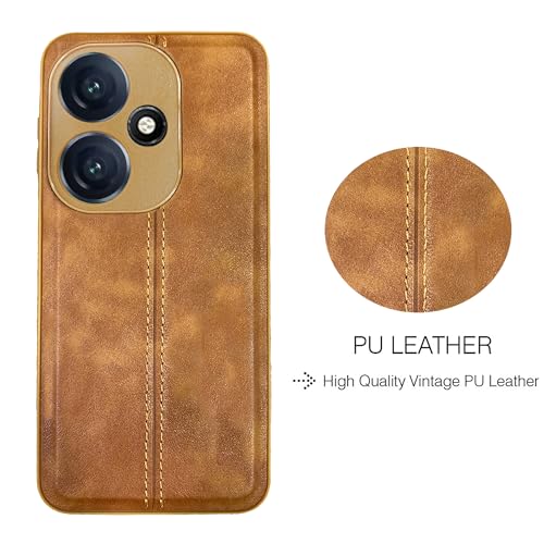 Image of A rtistque Premium Thread Leather Back Cover Case for Infinix Hot 30i | Drop Protection | Smooth Grip | Raised Camera Edges - Brown