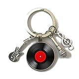 Vinyl Record Rock Band Keychain Key Chain Music Lover Keyboard Player Piano Mic Microphone Singer Musician Guitar 80's Hair Music Metal Shred Passion Thrash Punk Style Phonograph Album (VRKC)