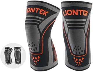 LIONTEK Knee Sleeves Pair (2 pack) - Knee Compression Sleeve for Basketball, Volleyball, BJJ, Martial Arts, Weightlifting | Knee Brace for Injury Prevention - Meniscus Tear, ACL, Joint Pain, and Arthritis (Orange, X-Large)