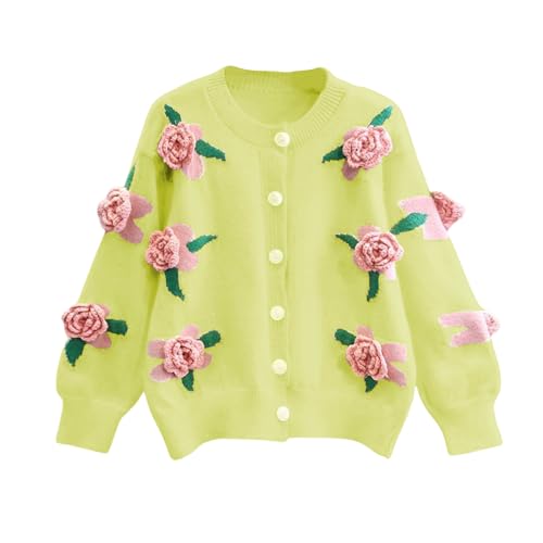 Image of FindThy Women's Kawaii 3D Floral Cardigan Long Sleeve Crewneck Knit Cardigan Sweaters