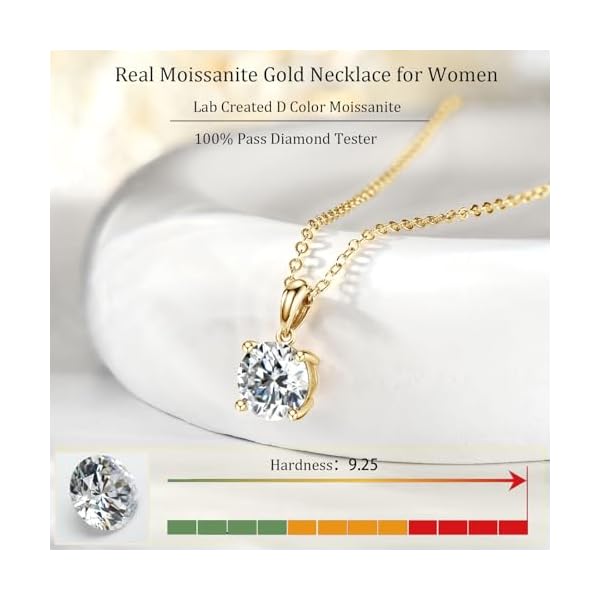14K Solid Yellow Gold Moissanite Pendant with Sterling Silver Chain, 2.0CT 8mm Round Cut Solitaire Moissanite Necklace Fine Jewelry Anniversary Birthday Christmas Gifts for Women Her Wife - Image 7
