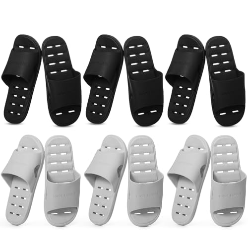6 Pairs Shower Shoes Bulk for Women Men Quick Dry Non Slip Shower Slippers with Drain Holes for Men Bathroom Slippers Comfort Slides Sandals for Home