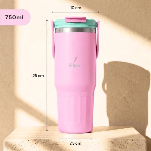 Image of FLAIR Vibe Vacuum Insulated Tumbler 750 ml Light Purple | 2-in-1 Lid (Straw & Sip) | 304 Stainless Steel | Leak-Proof Travel Mug with Handle | Hot & Cold | BPA-Free