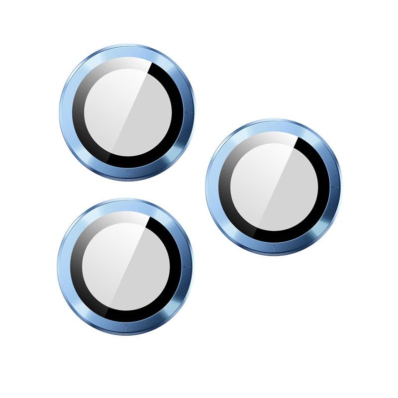 Metal Camera Ring Lens Protector with Glass Compatible for iPhone 14 Pro / 14 Pro Max | Full Protection Camera Tempered Guard (14 Pro / 14 Pro Max (Set of 3), Blue)
