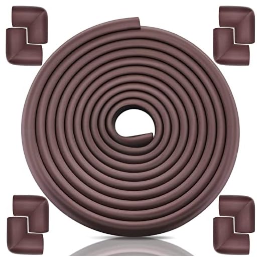 Baby Proofing Edge Corner Protector, Thick Table Bumper Guard, Soft Rubber Foam Guard, 3M Pre-Taped Corners, 20.5 ft (18.1ft Edge + 8 Corners) Baby Proof Corner Guard Heavy-Duty (18.1ft, Brown)