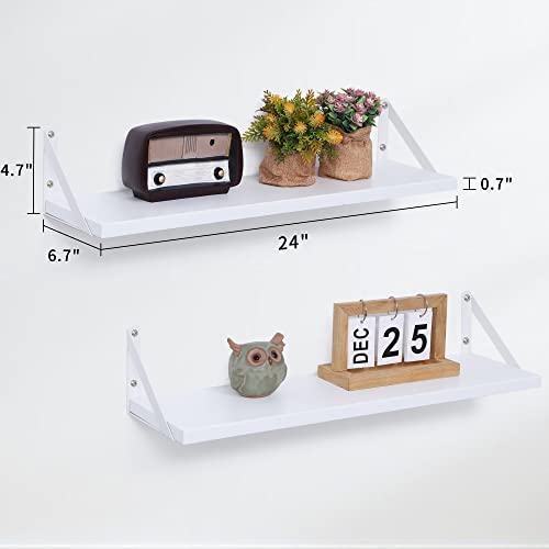 Fun Memories White Floating Shelves Set Of 2, Wooden Wall Shelf 24 Inch Long, Wall Storage Shelves For Bathroom, Living Room, Kitchen, Modern Wall Hanging Display Shelves #TOP4