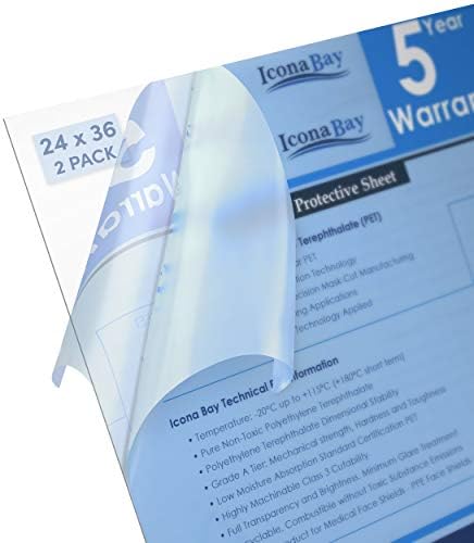 Icona Bay Thin & Flexible PET Plexiglass Plastic Sheets (24x36 x 0.03 inch, Clear, 2 Pack), Easy to Cut for DIY Art Projects & Protective Barriers, PET Sheeting is Pliable Unlike Acrylic