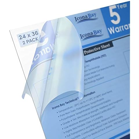 Icona Bay PET Plexiglass, Thin & Flexible Plastic Sheets (24x36 x 0.03 inch, Clear, 2 Pack), PET Sheeting is Pliable Unlike Acrylic, Easy to Cut for DIY Art Projects & Protective Barriers Cover