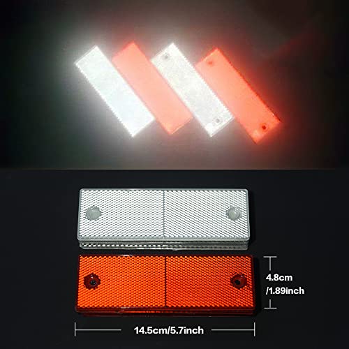 Reswish 16 Pcs Safety Reflective Stickers,Universal Red/White Plastic Rectangular Stick-On/Screw-Holes Car Reflector Sticker,Door Reflectors Warning Plate Adhesive Reflector (8 Red 8 White) #TOP6