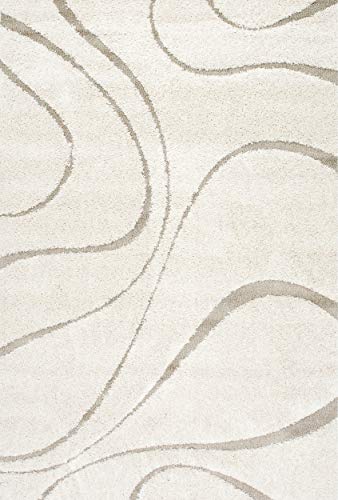 Image of Transitional Flames Shaggy Rectangular Carpet For Living Room,Bedroom,High Low Design Finish Microfiber 1.8 Inch Pile High,4X6 Feet Ivory|Beige Color