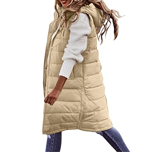 Manteau d'hiver long contre le froid gilet matelassé sans manches ample femme à poches