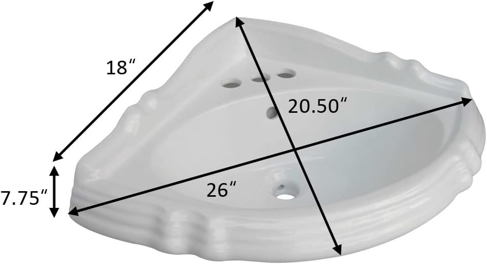 RENOVATORS Supply Manufacturing Sheffield White Vitreous China Corner Bathroom Pedestal Sinks with 4 in. Centerset Faucet Holes 21848