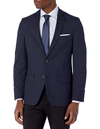 Haggar Men's Stretch Windowpane Slim Fit 2-Button Side Suit Separate Coat, Indigo, 38 x R