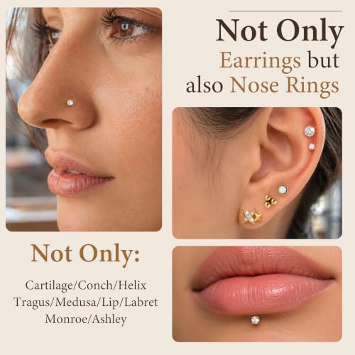 FIRSTGIFT Gold Silver Flat Back Stud Earrings for Women 16G 18G - image 2
