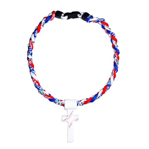 Veitlyn Baseball Rope Necklace with Silicone Cross (Red-Blue-White, 16 inches) by Veitlyn - Used condition - US$7.72