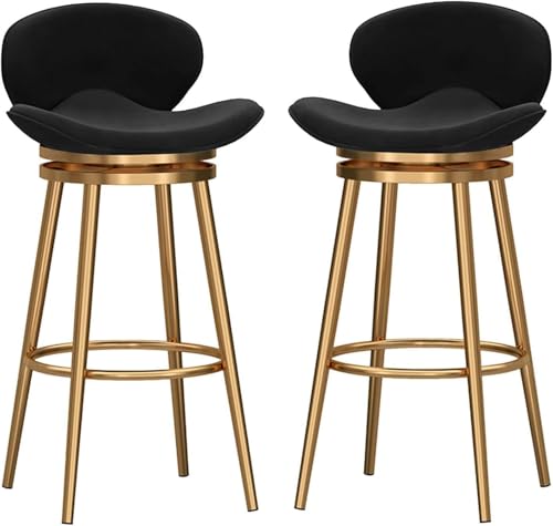 Taburetes de Bar giratorios, Juego de 2, taburetes de Bar con Asiento tapizado de Terciopelo con Respaldo Curvo, taburetes tapizados de Lujo con reposapiés para Desayuno en la Cocina (tamaño