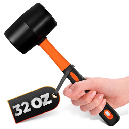 Image of Rubber Mallet Hammer 32 Oz, Orange, Soft Face Non-Marring Head | Soft Non-Marring Rubber Head, Ergonomic Non-Slip Handle; Flooring, Decking, Paver and Tent Stake Work; Anti-Vibration Grip