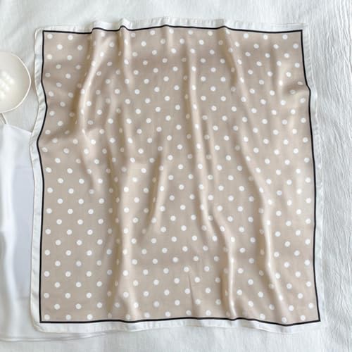Women Lightweight Trendy Polka Dot Silk Small Square Scarf Summer Spring Elegant Neckerchief Satin Head Scarf(Khaki)3